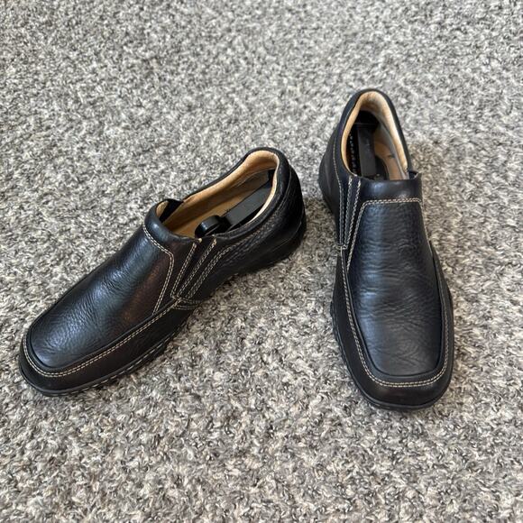 Born Loafers Shoes Mens Size 10 M Black Leather Slip-On Square Toe Comfort - Picture 1 of 9